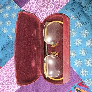 Vintage Gold Rim Glasses with Red Case